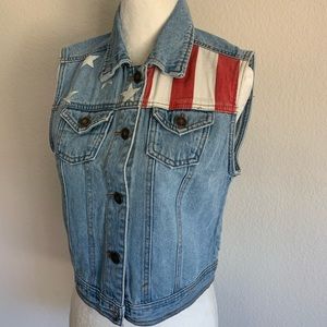 Forever 21 American Flag Denim Vest